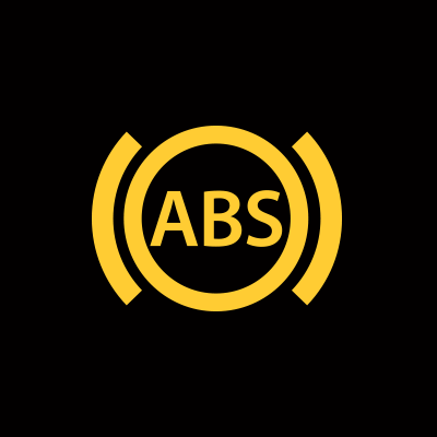 The ABS brake system symbol. The background is black, while the symbol's lines are yellow. 