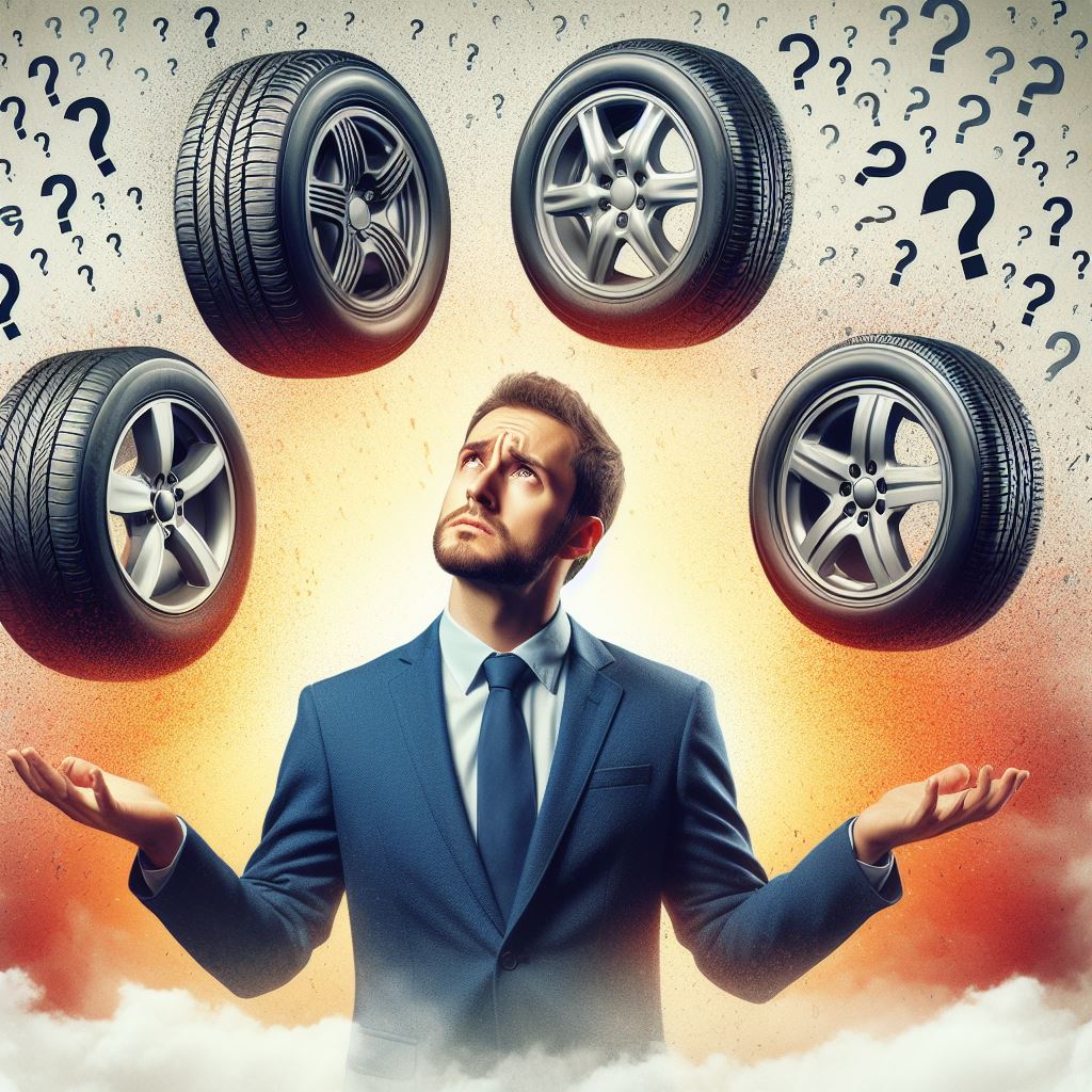 A man wondering between different tire brands. 