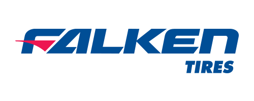 Falken Tire Logo. A blue text that reads Falken Tires, with a red line inside the first F. 