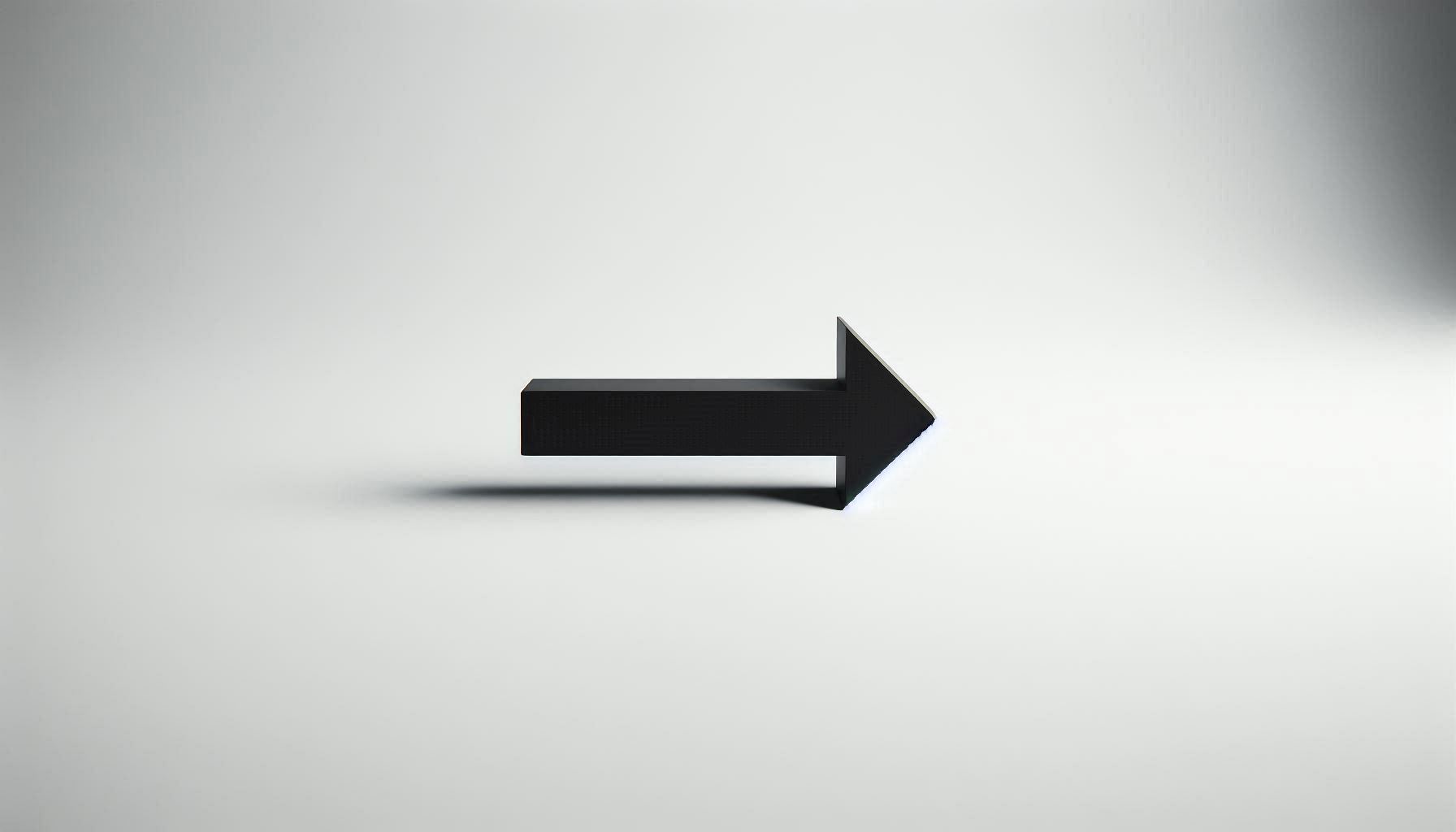 A black arrow pointing horizontally on a plain, simple and white background.