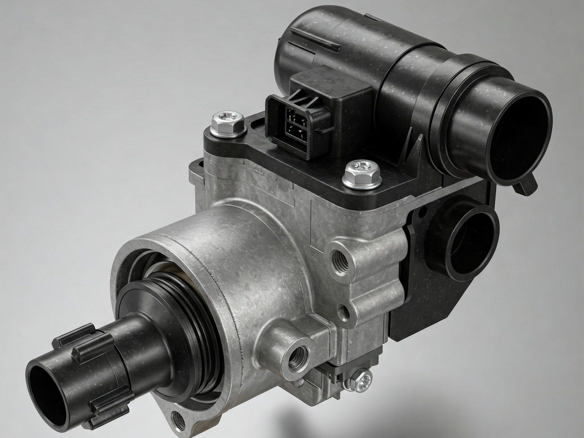 An image of a Idle Air Control Valve, part of a car's engine. It plays a role in how the engine runs, including at startup.  Issues with this valve can sometimes cause issues with the engine revs high when started. 